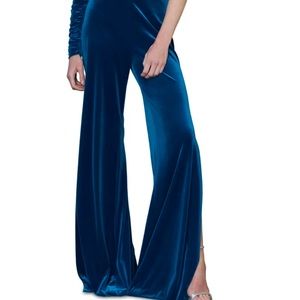 ML Monique Lhuillier Velvet Bluish-Green Pant with Side Opening - Size 6